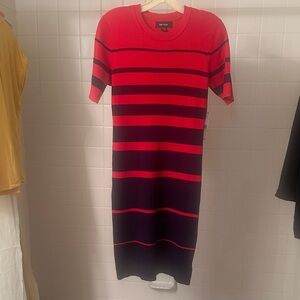 Karen Kane Red and Navy Striped Dress NWT